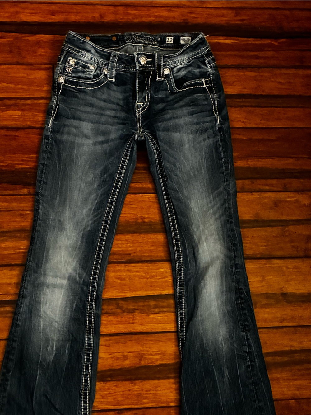 Miss Me Girls Dark Blue Distressed Bootcut Jeans